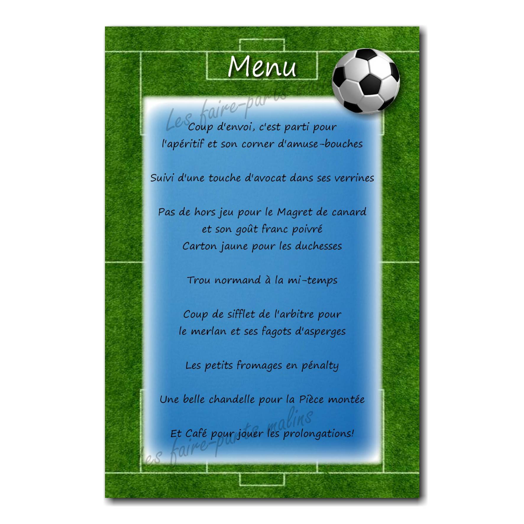 Carte de menu garçon sur le thème foot